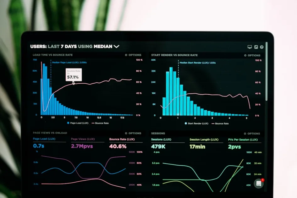 website analytics dashboard showing keyword cannibalization performance metrics on a laptop screen