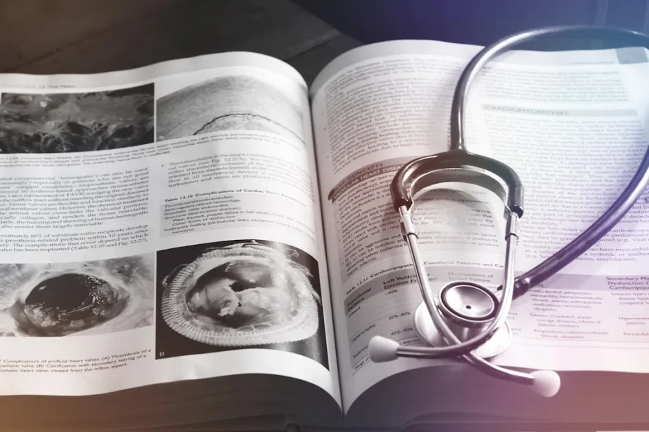 medical SEO content calendar with a stethoscope placed on an open planner